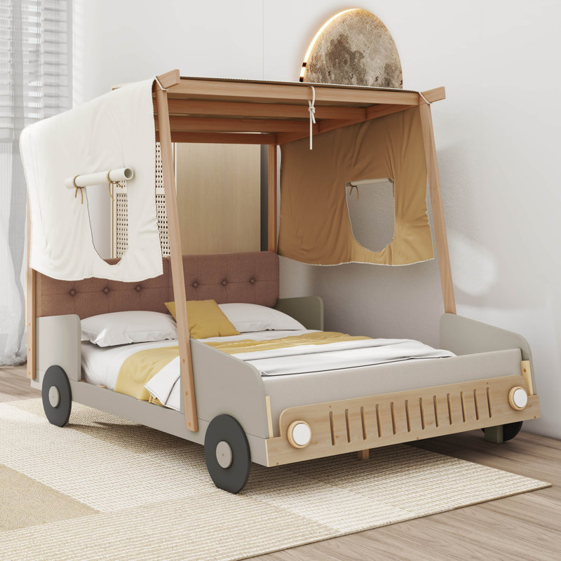 Alidis Car Bed with Pillow, Ceiling Cloth and LED, Full / Double