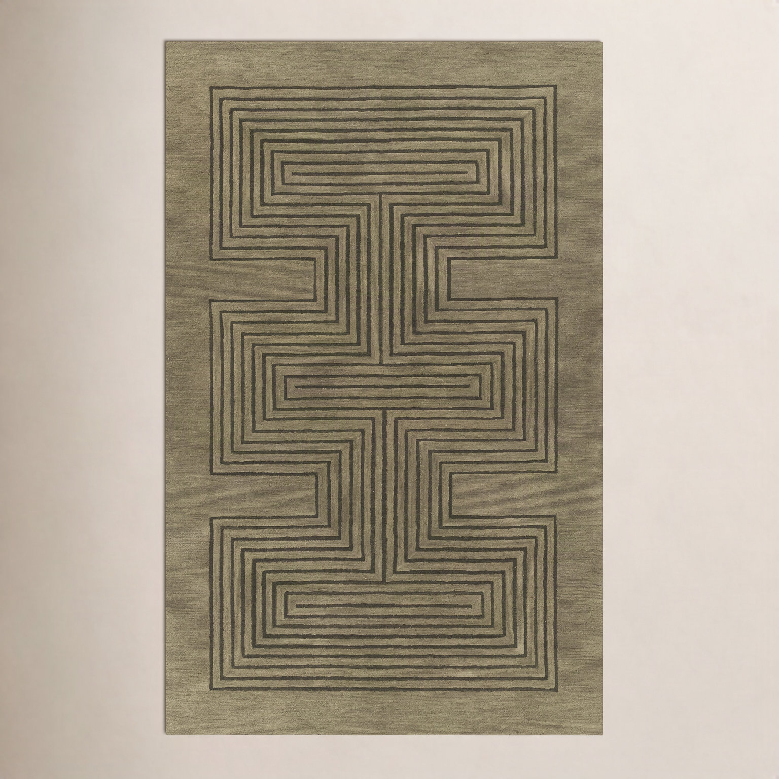 Orlie Copper Hand-Tufted Geometric Wool Rug, Green, Rectangle 8' x 10'
