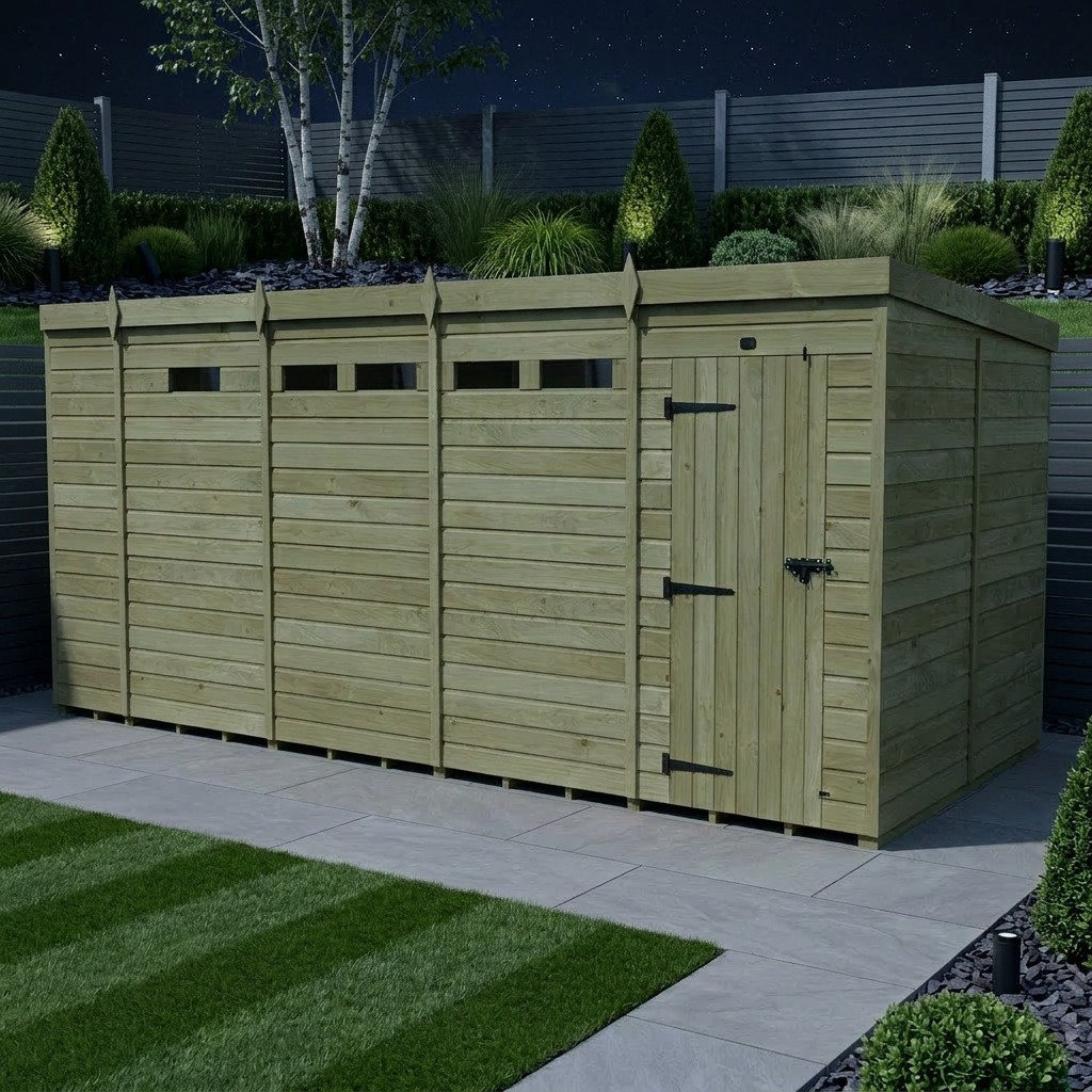 Total Sheds 17ft x 8ft Security Pent Shed - Heavy-Duty Hasp Staple Anti-Tamper - Pressure Treated Timber - UK Manufactured