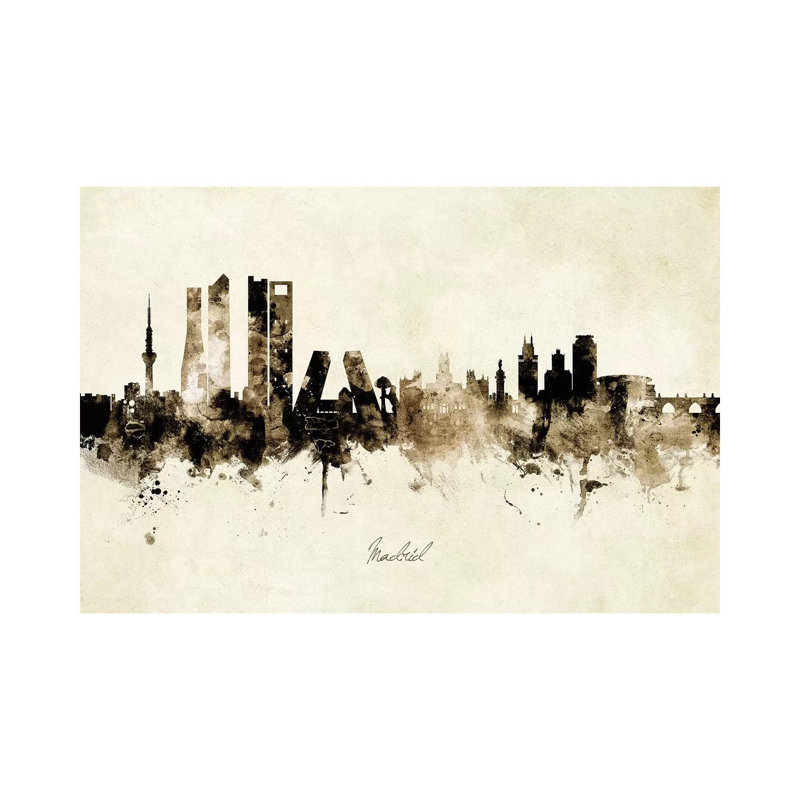 Madrid Spain Skyline by Michael Tompsett - 1 Piece Wrapped Canvas Painting, 20.32 cm H x 30.48 cm W