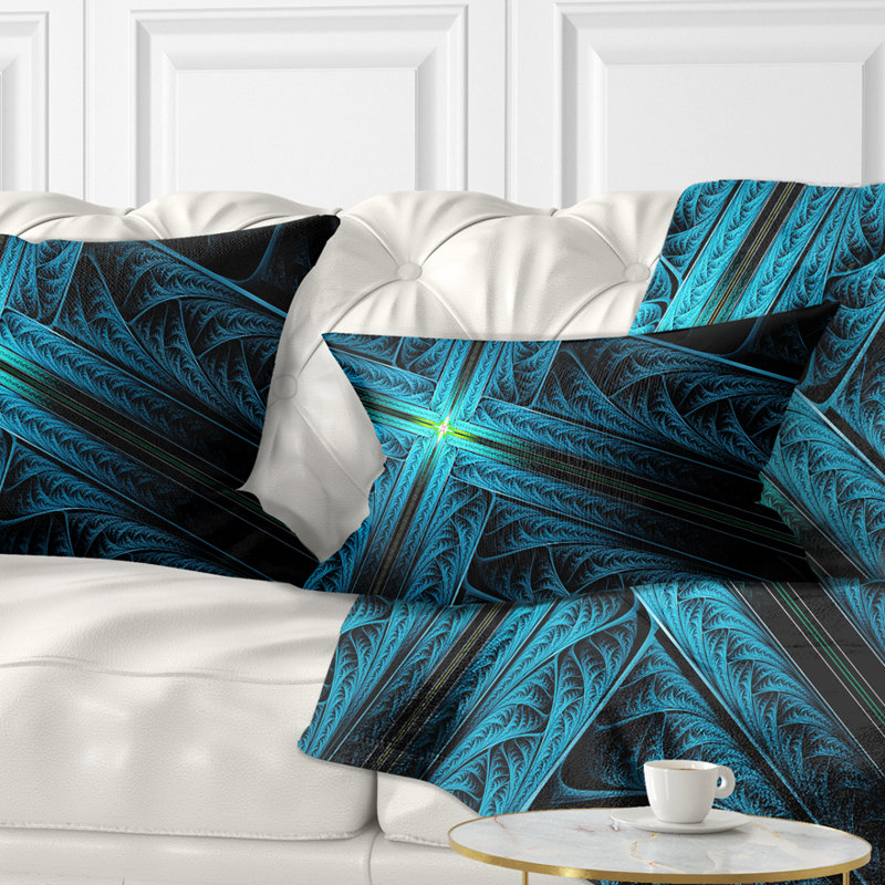 Fractal Cross Design - Abstract Printed Throw Pillow, Turquoise