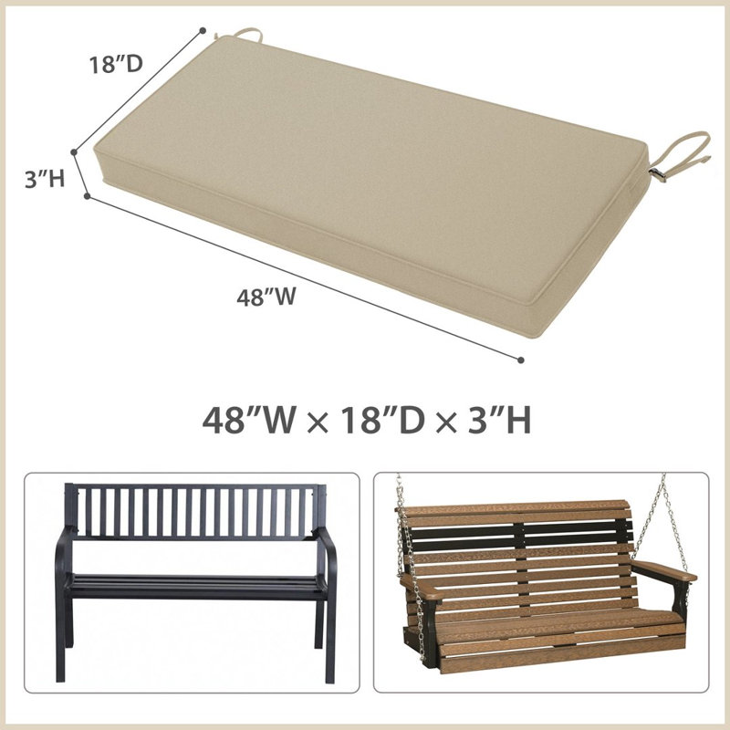Outdooor Patio Chair Cushion 48"×18", High Density Foam Seat Cushion with Removable Waterproof Cover & Tie Straps, Beige,1 Pack