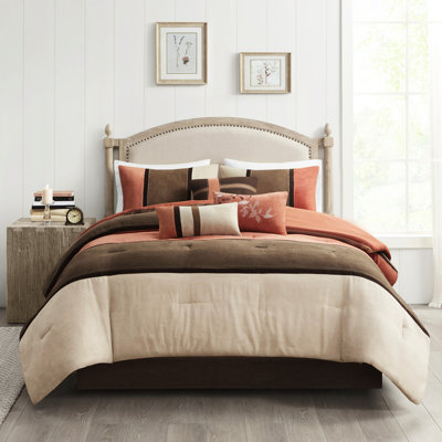Édredon en faux suède pour grand lit 7 pièces - Literie corail avec 2 taies décoratives, 1 coussin décoratif, 1 jupe de lit, Rembourrage
