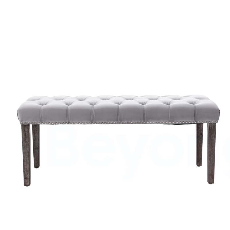 Heng Ming Upholstered Tufted Bench Ottoman , Velvet Dining Bench Bedroom Bench  Footrest Stool Accent Bench for Entryway Dining Room Living Room, Light gray