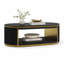 Table basse de 50 po en bois massif noir ovale avec rangement, centre de salon Mid-Century entièrement assemblé avec bordure dorée brossée et base cannelée