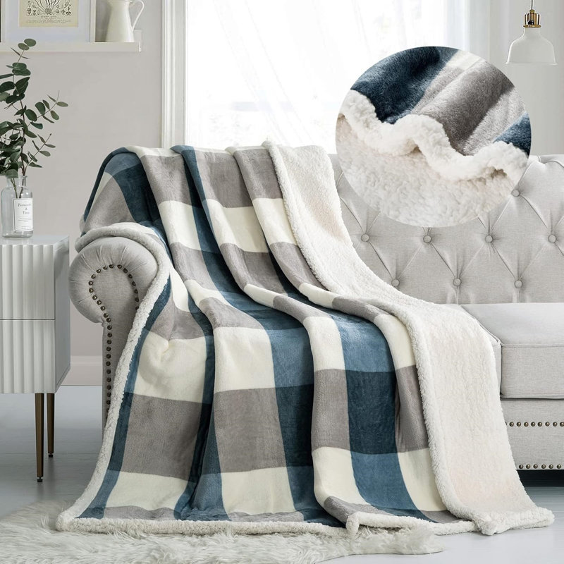 Jeté en molleton Sherpa 60 x 80, Bleu/gris, L 80 po x l 60 po