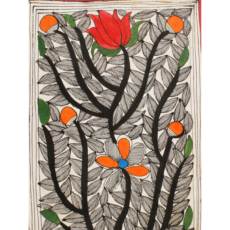 Fleurs | Peinture Madhubani | Couleurs naturelles sur papier fait à la main