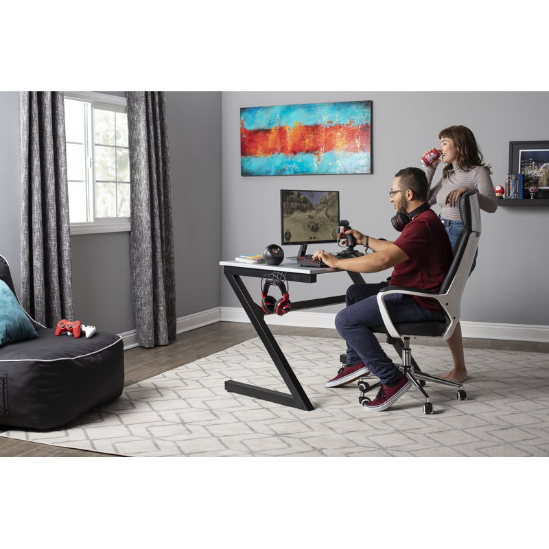 Alika Metal Base Computer Desk with Power Outlet