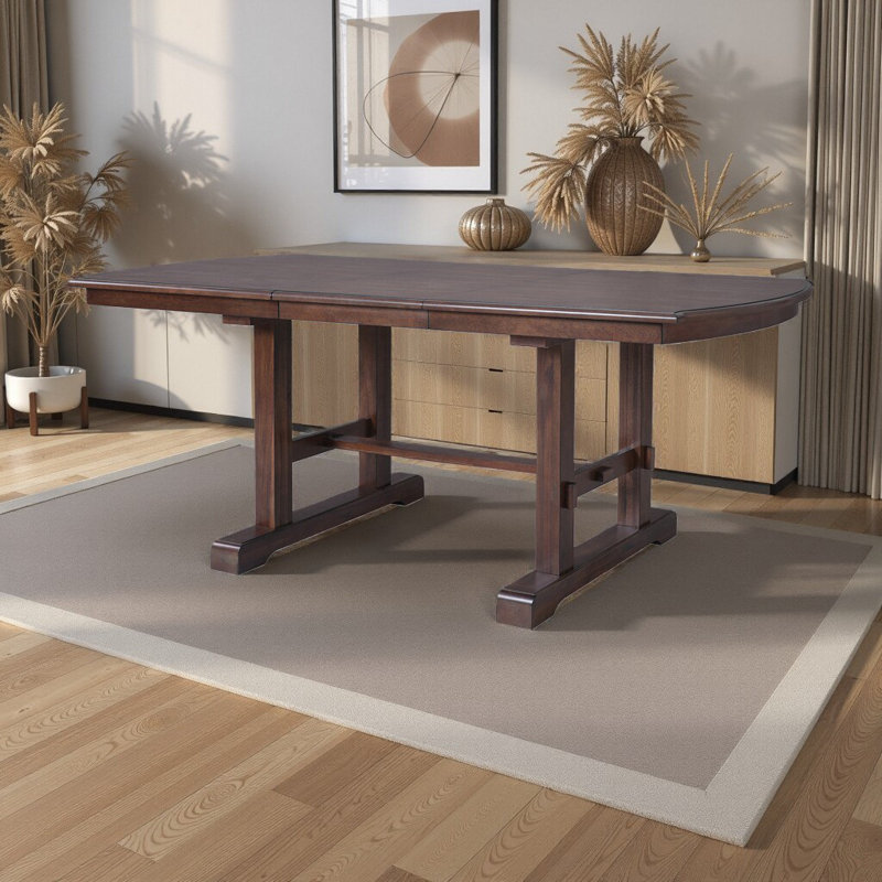 Table de salle à manger extensible 60 "à 78" pour 4-8 personnes | Plateau en bois massif à finition cerisier et base en H | Feuille amovible