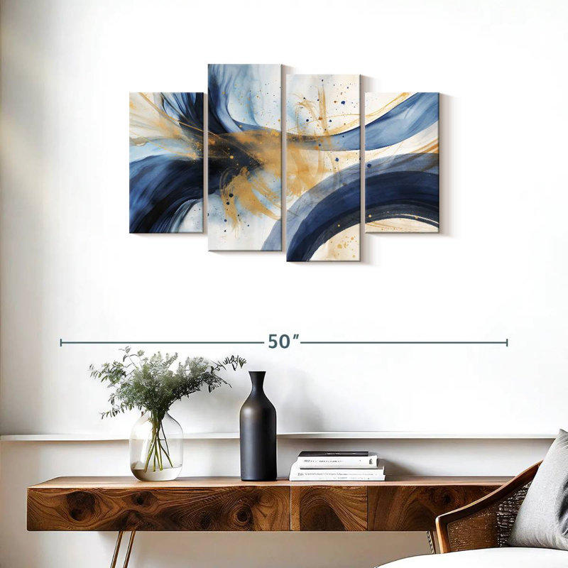 Avery Blue And Beige Abstract Flow, 22" H x 36" W