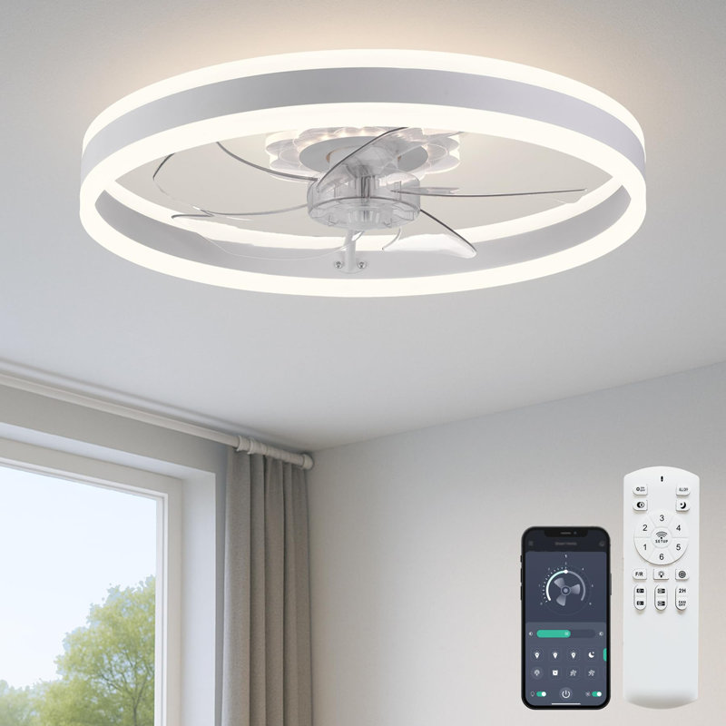 20 inch Low Profile Ceiling Fans with Lights and Remote, White