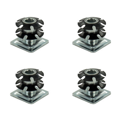 Outwater Industries Double Star Threaded Caster Insert | Heat Treated Steel | Fits 1-1/8 Inch Square 16-18 Gauge Tube | THREAD: 3/8-16 | 4 PACK