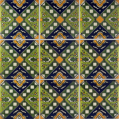 4,2 po x 4,2 po 9 pièces TalaMex vert Zamora tuile d'argile mexicaine dosseret mosaïque fait à la main Talavera