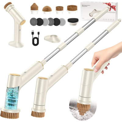 Electric Spin Scrubber With 10 Brush Heads, IPX7 Waterproof Power Shower Scrubber With Long Handle, 2 Speeds Cordless Cleaning Brush For Bathroom Bathtub