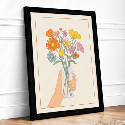 Hand Holding Wildflowers Botanical - Framed Print