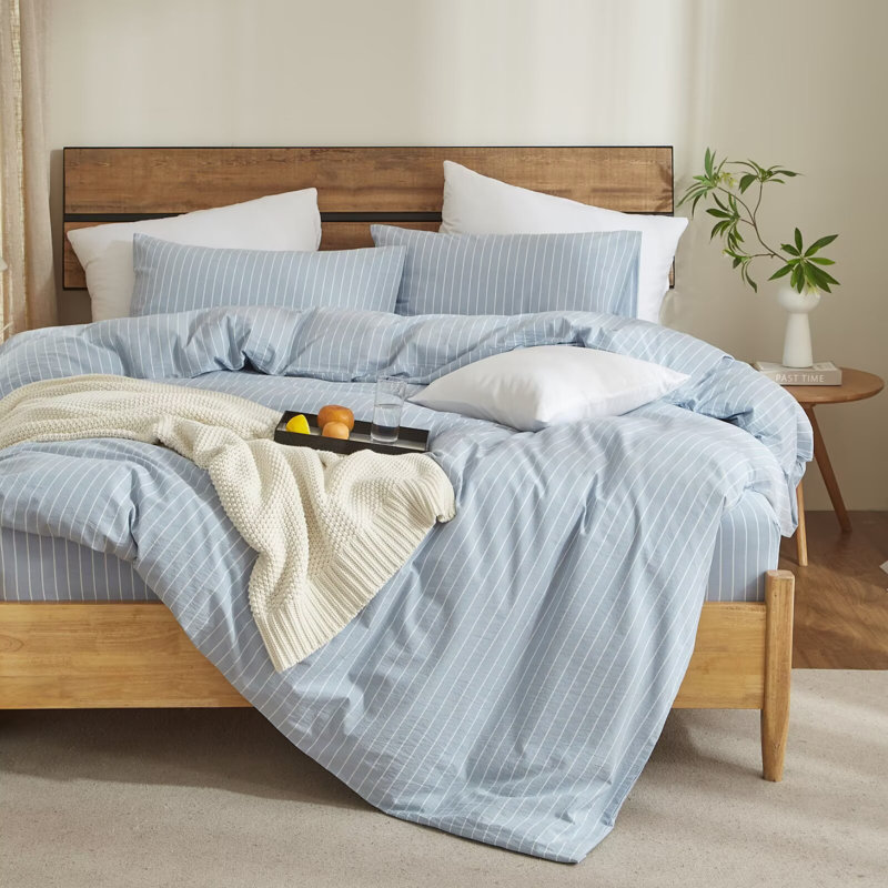 Ensemble de housse de couette XINMIANFANG, Housse de couette double + 2 taies d'oreiller stan, Bleu / blanc