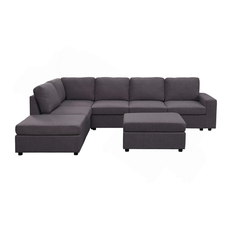 Canapé modulaire Cassia de 120 po avec repose-pieds en lin gris foncé Cassia