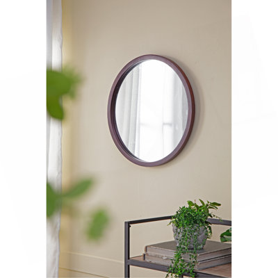 Miroir mural circulaire 20 "x 20" avec cadre en bois, miroir mural pour salon, salle à manger, vestibule, salle de bain, bureau