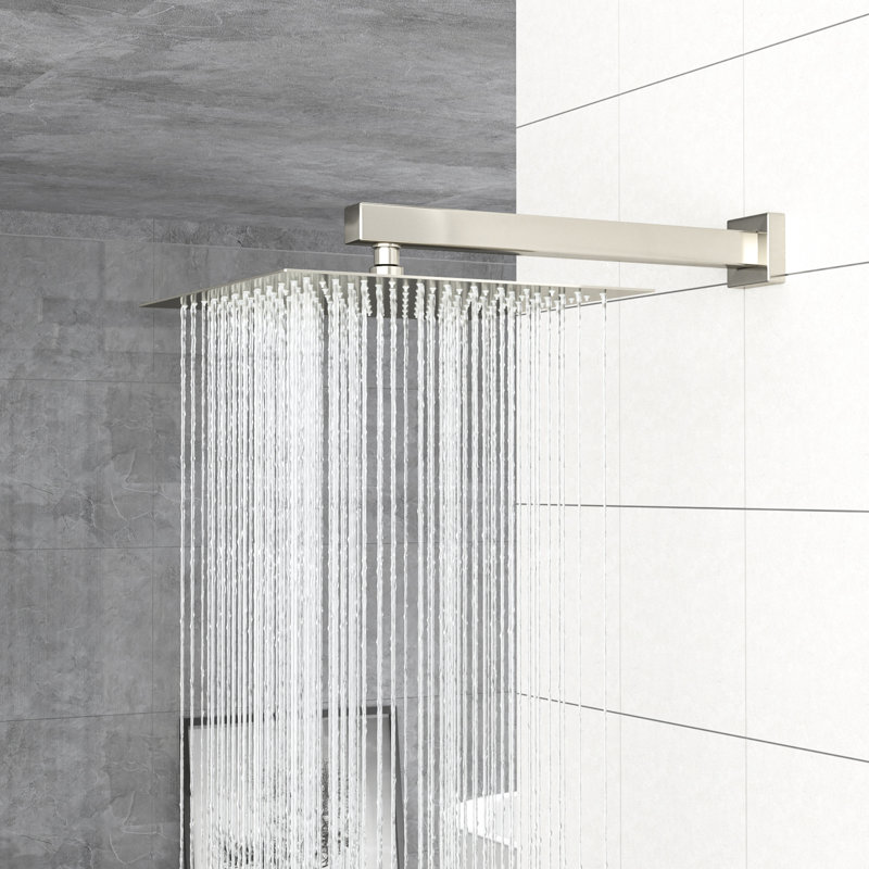 Système de douche nickel brossé à double tête - Fixation murale carrée de 10 pouces, - Équilibrée, pluie et douchette