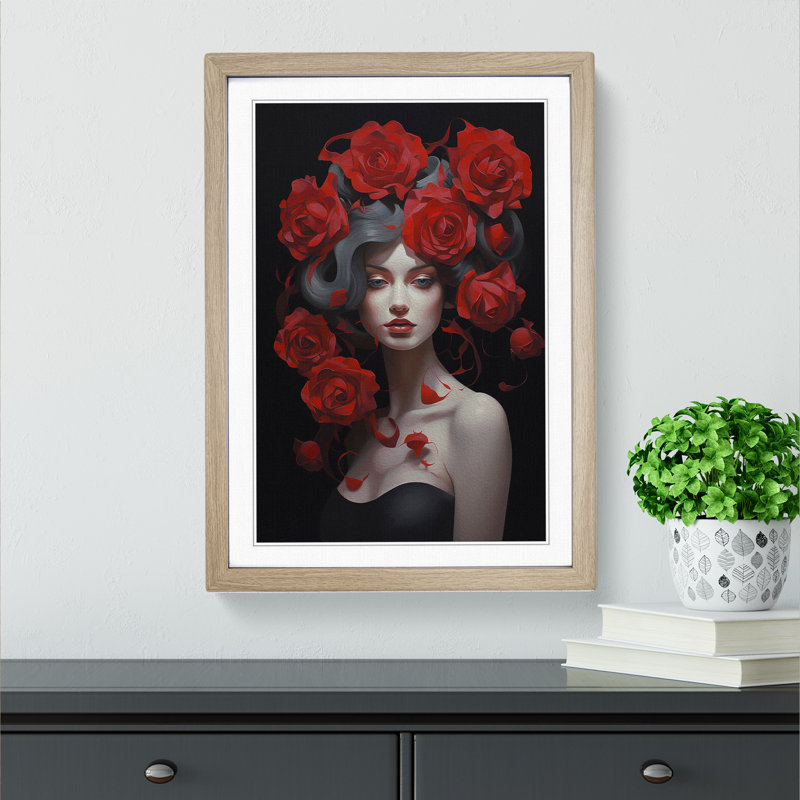 Rose Contemporary Art - Framed Print, 46cm H x 34cm W x 2cm D, Oak Framed