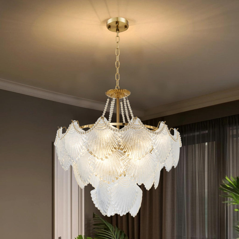 Lustre en cristal 23,6 pouces en forme de coquillage - longueur réglable / base E14 / commande murale