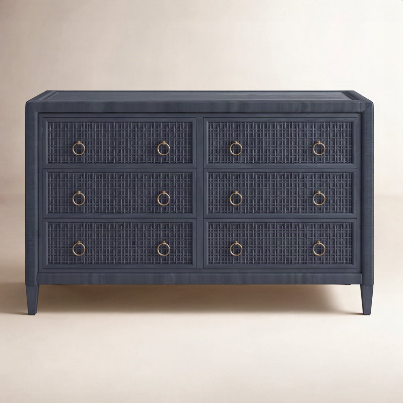 Monterey 6 Drawer Wicker Dresser, Navy, Yes, Satin Nickel