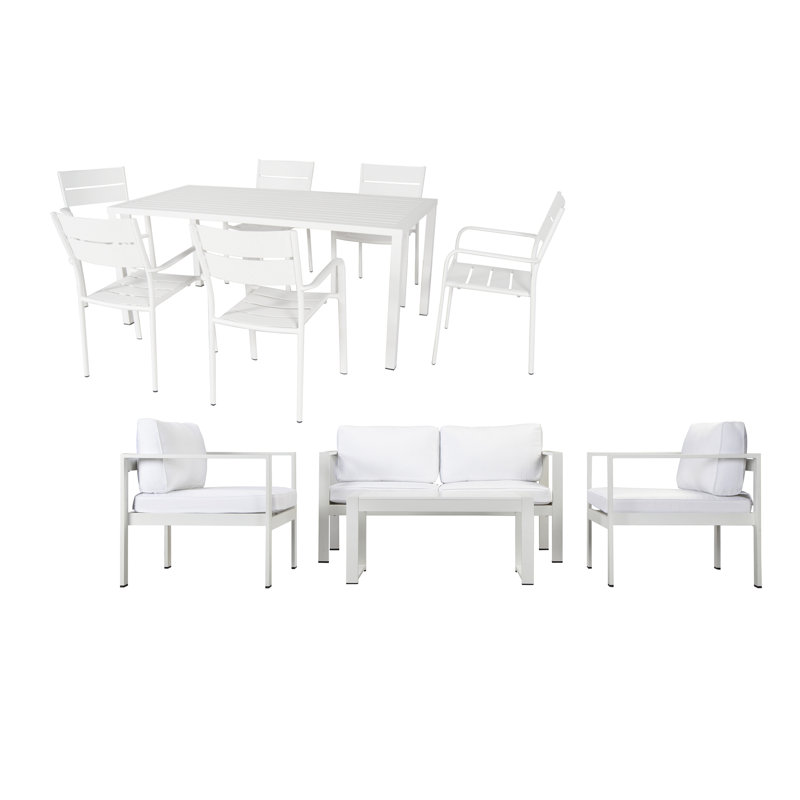 Ensemble de conversation d'extérieur en aluminium pour 10 personnes avec coussins Pangea Home Karen, Blanc / blanc