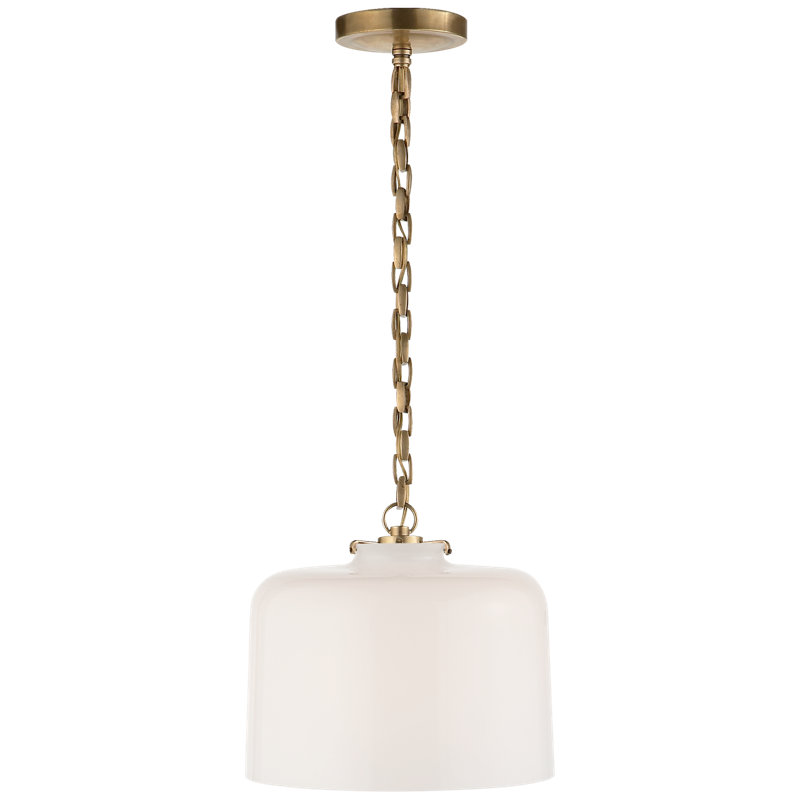 Thomas O'Brien Katie Dome Pendant, White, Antique Brass