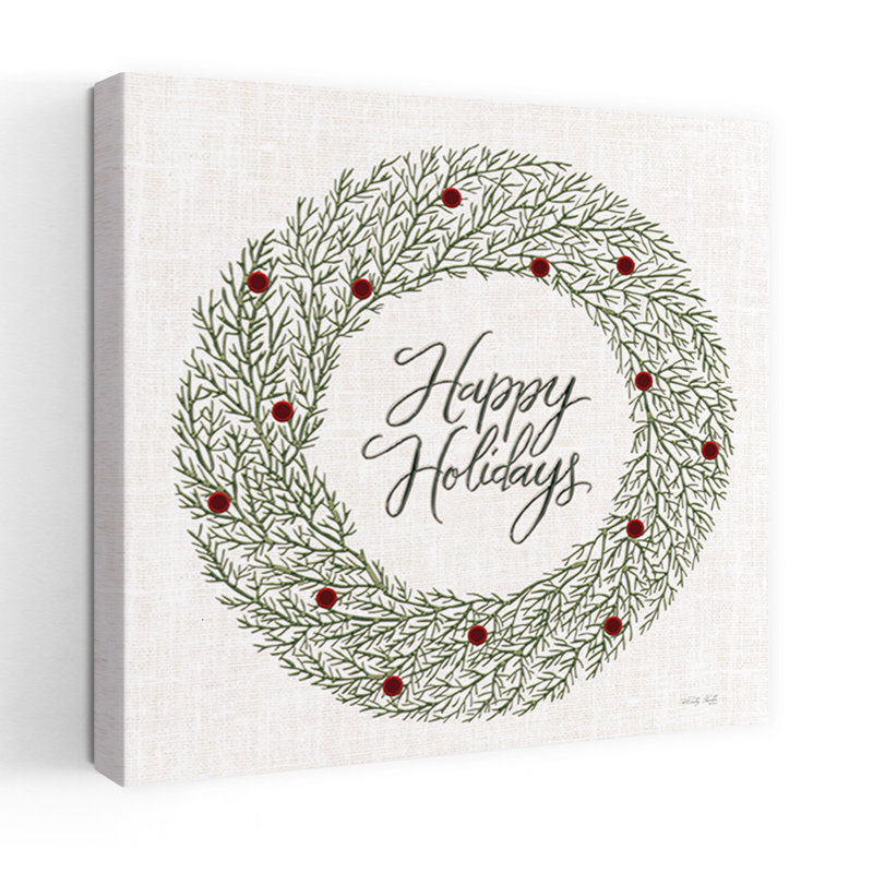 Joyeuses fêtes, couronne de broderie, pin, art contemporain d'hiver, H 36 po x l 36 po