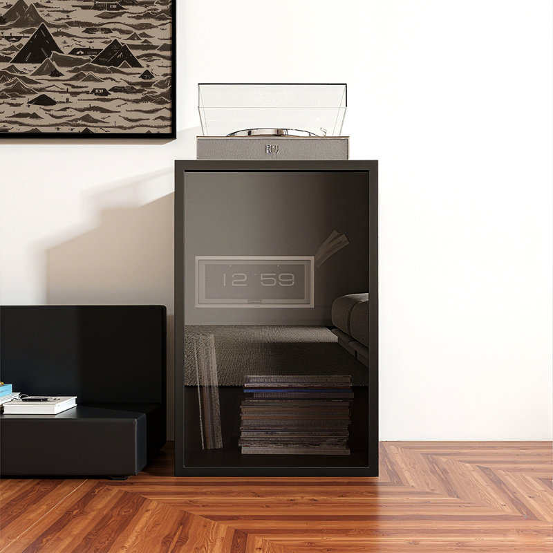 Modern Accent Cabinet With Glass Door & Interior Shelf Storage
