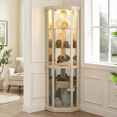 Vitrine de coin blanche éclairée