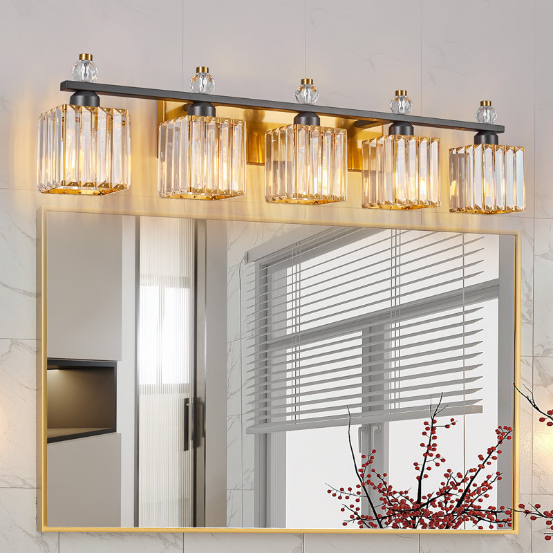 Luminaire de salle de bain Kyneisha, Noir mat / Or, 5 lumières