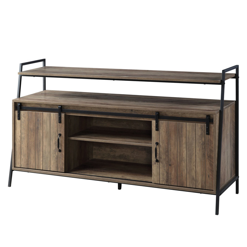 Rustic Tv Stand With Open Shelf, Accommodates 50-59" Tvs, Display Your Decor Oak & Black Console Stand, 58" Max Tv, Spacious Storage Options