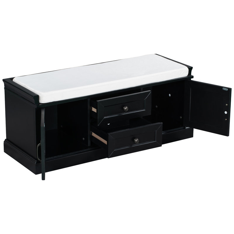 Storage Bench With 2 Drawers And 2 Cabinets, Black