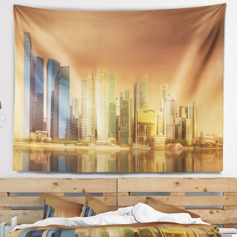 Tapisserie brun ciel cityscape singapour, H 32 po x l 39 po