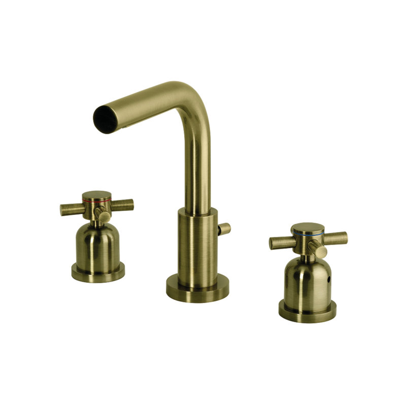 Kingston Brass Concord Two-Handle 3-Hole Deck Mount Widespread Bathroom Faucet with Brass Pop-Up Drain, Antique Brass