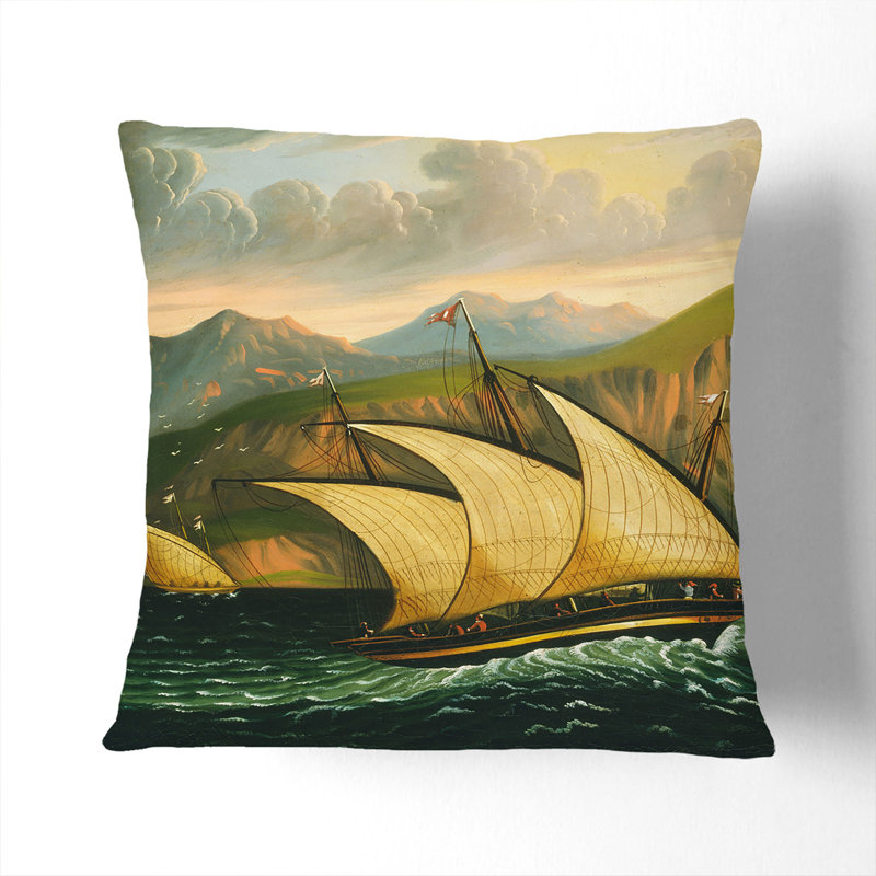 Felucca Off Gibraltar Square Throw Cushion, Black, 55cm H x 55cm W x 20cm D