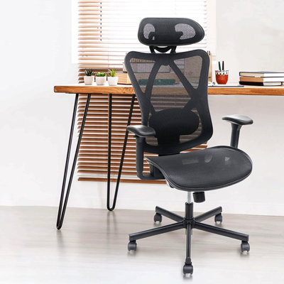 Chaise de bureau en filet, chaises de bureau ergonomiques avec roulettes, support lombaire réglable, accoudoirs, chaise de bureau à haut dossier inclinable avec roulette silencieuse pour le bureau, la maison, les jeux