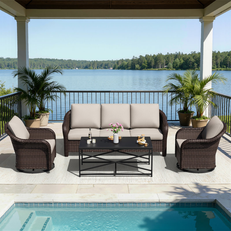 5-person Outdoor Patio Rattan Seating Group, Beige