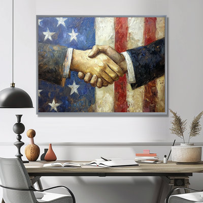 Une poignée de main symbolique entre les États-Unis et les Alliés I - décoration murale patriotiste des États-Unis