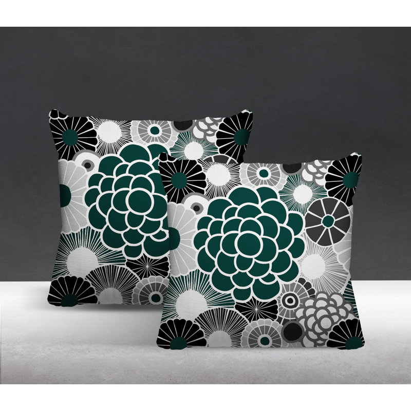 Floral Outdoor Reversible Throw Pillow, 17W" x 17H", Emerald