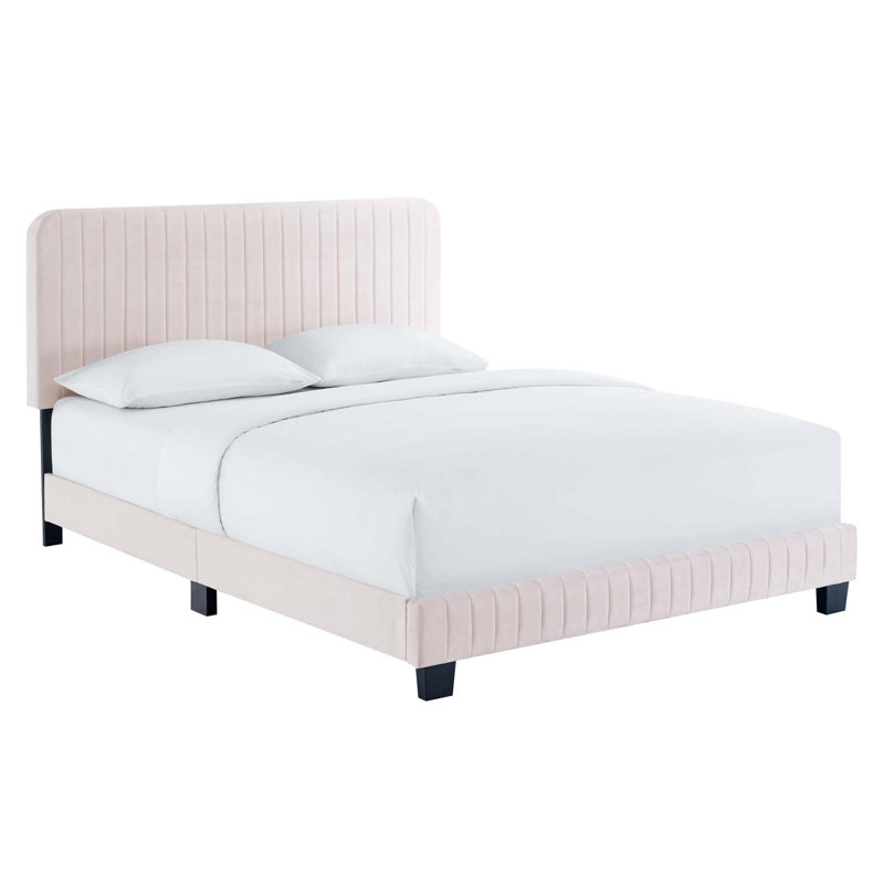 Celine Channel Tufted Performance Velvet Platform Bed, Queen, Pink