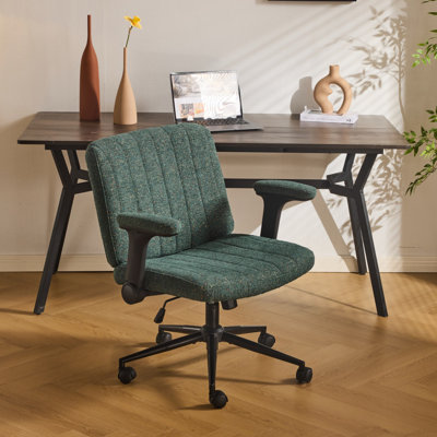 Speckled Chenille Swivel Chair With Flip-Up Arms For Cross-Legged