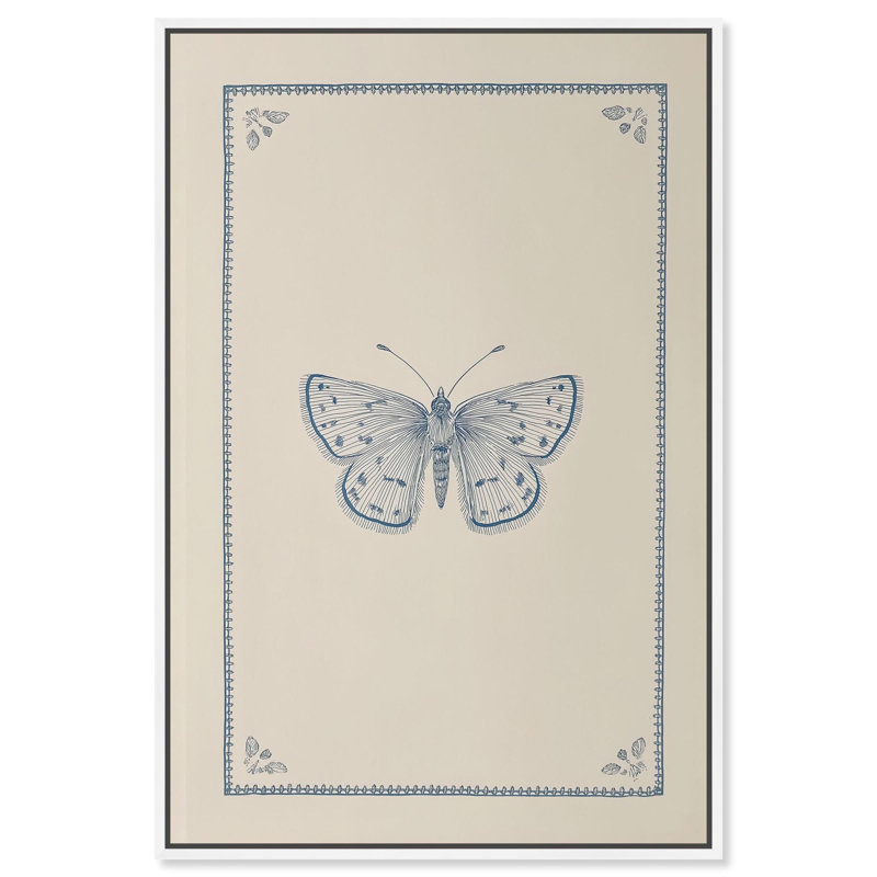 Décoration murale nature toile bleue papillon bleu II , Cadre flottant blanc, H 16 po x l 11 po