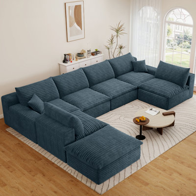 Canapé modulaire en forme de U de 136 po avec méridienne en forme de U, canapé à 7 places en velours côtelé avec repose-pieds, coussins en mousse à mémoire de forme dans une boîte avec siège profond pour le salon, aucun assemblage requis