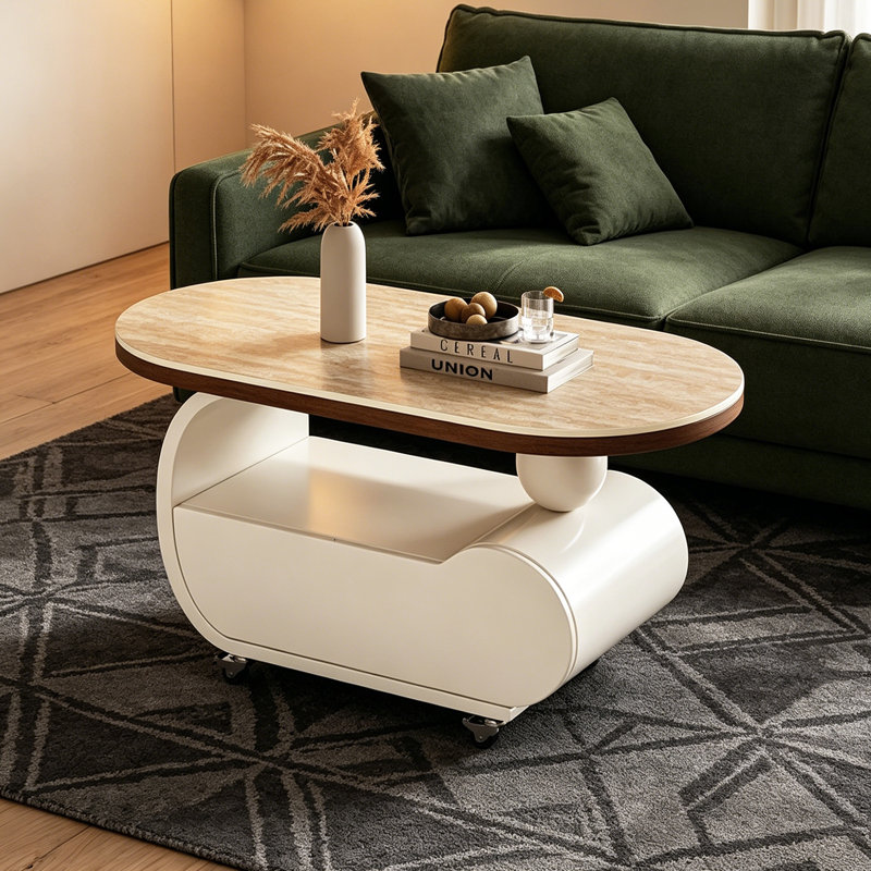 Table basse Minimalist, H 19,68 po x l 35,43 po x P 17,71 po, Brun clair / crème