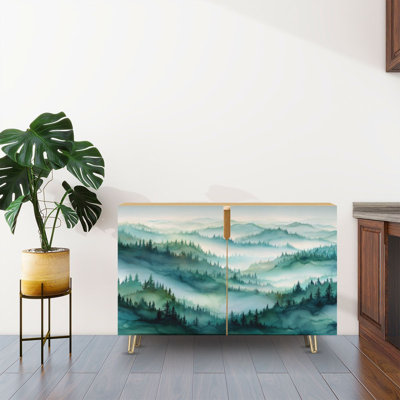 Buffet Buffet avec rangement Aquarelle verticale avec 2 portes pour le salon et la cuisine