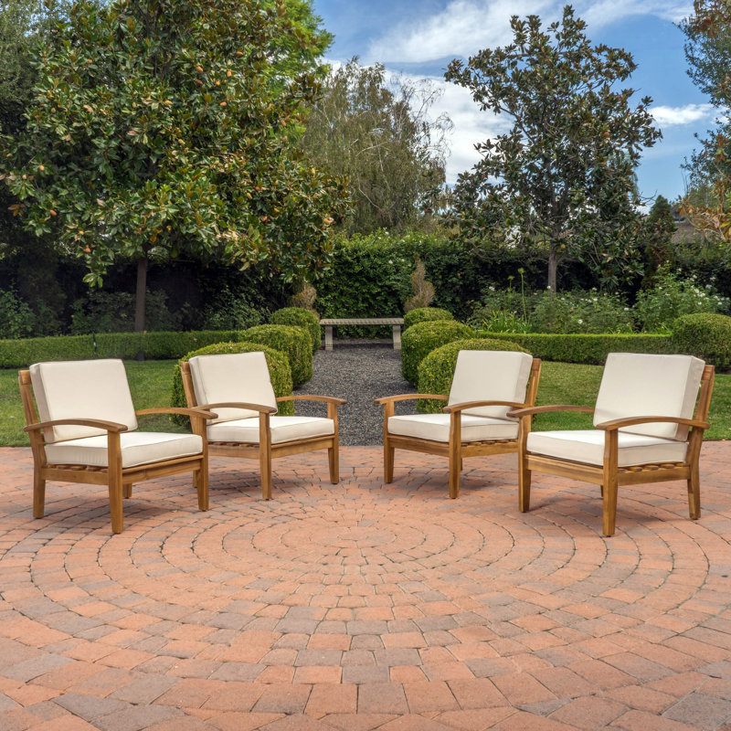 Chaise de patio avec coussins Claytor, Beige, Teck