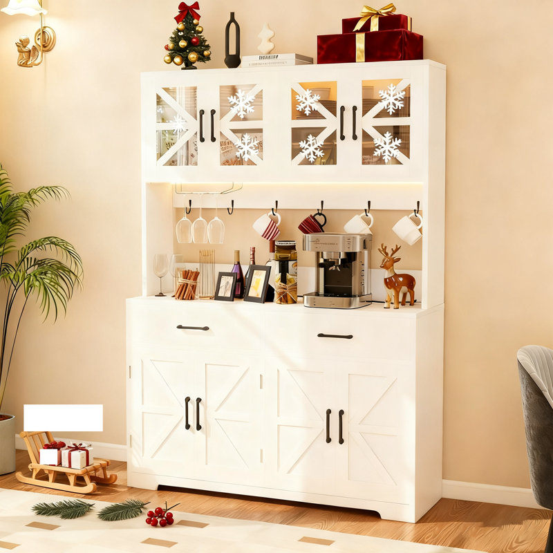 Bahut 71 "avec prise de courant - armoire de cuisine avec lumières Bluetooth RVB et supports de rangement pour porte