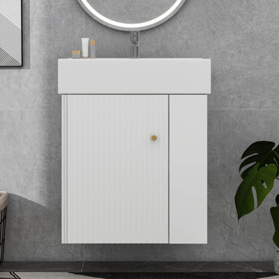 Meuble-lavabo moderne flottant avec lavabo en céramique - Rangement sur le côté droit